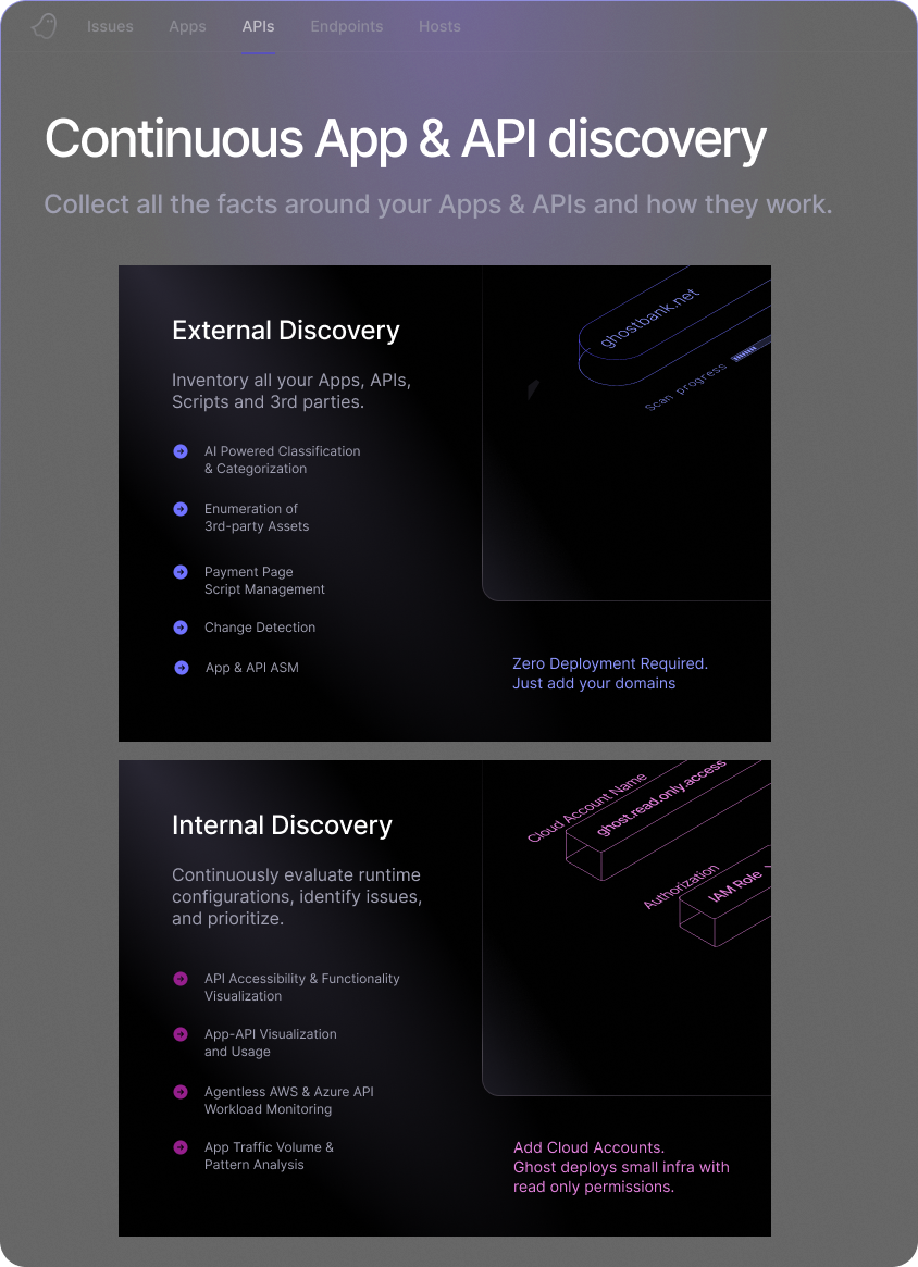 Ghost continuous app and API discovery interface
