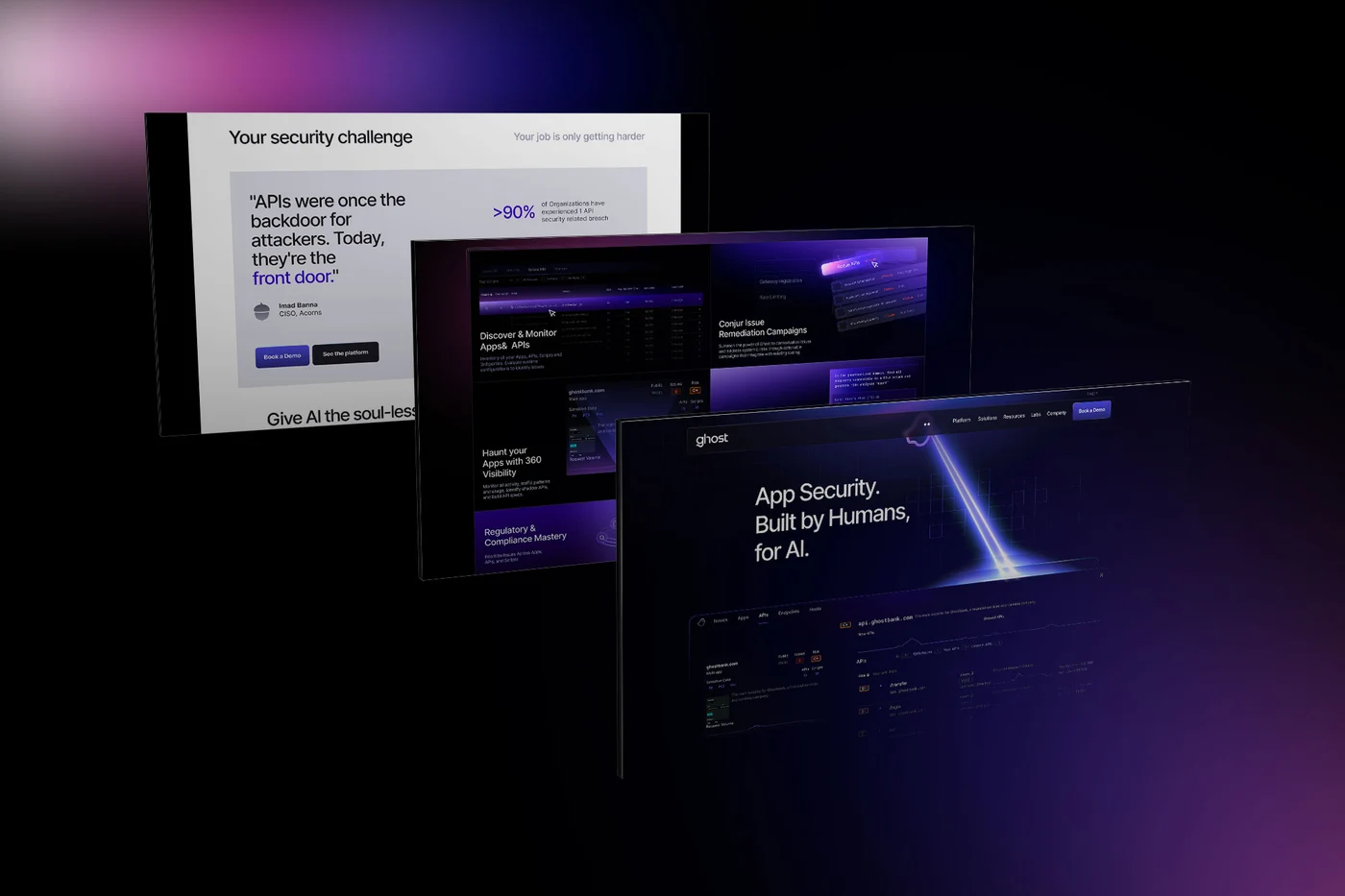 Ghost Security website layouts shown as a collection